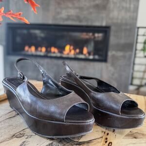 Alex Marie Rachel Fudge Brown Leather Open Toe Slingback Platform, Women's 9M